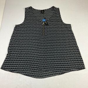 Worthington 1/4 Zip Blouse Black White Sleeveless V-Neck Shirt PL Petites NEW